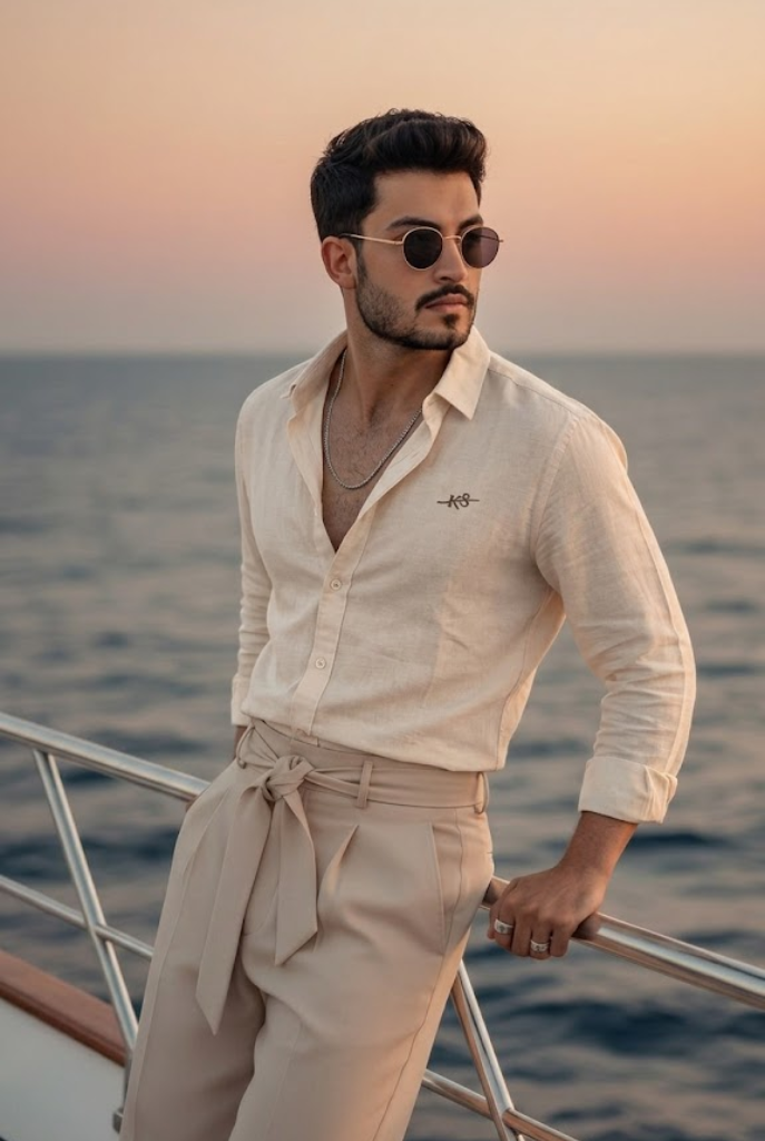 Men’s Beige Cotton Smart Casual Shirt